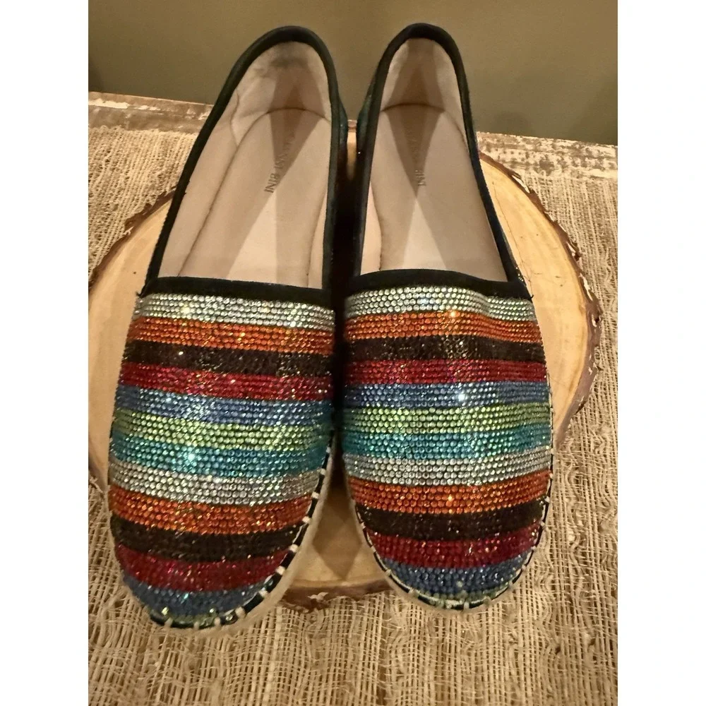 Gianni Bini Bruxie Platform Jeweled Multicolor Stripe Platform Espadrille Sz-8.5